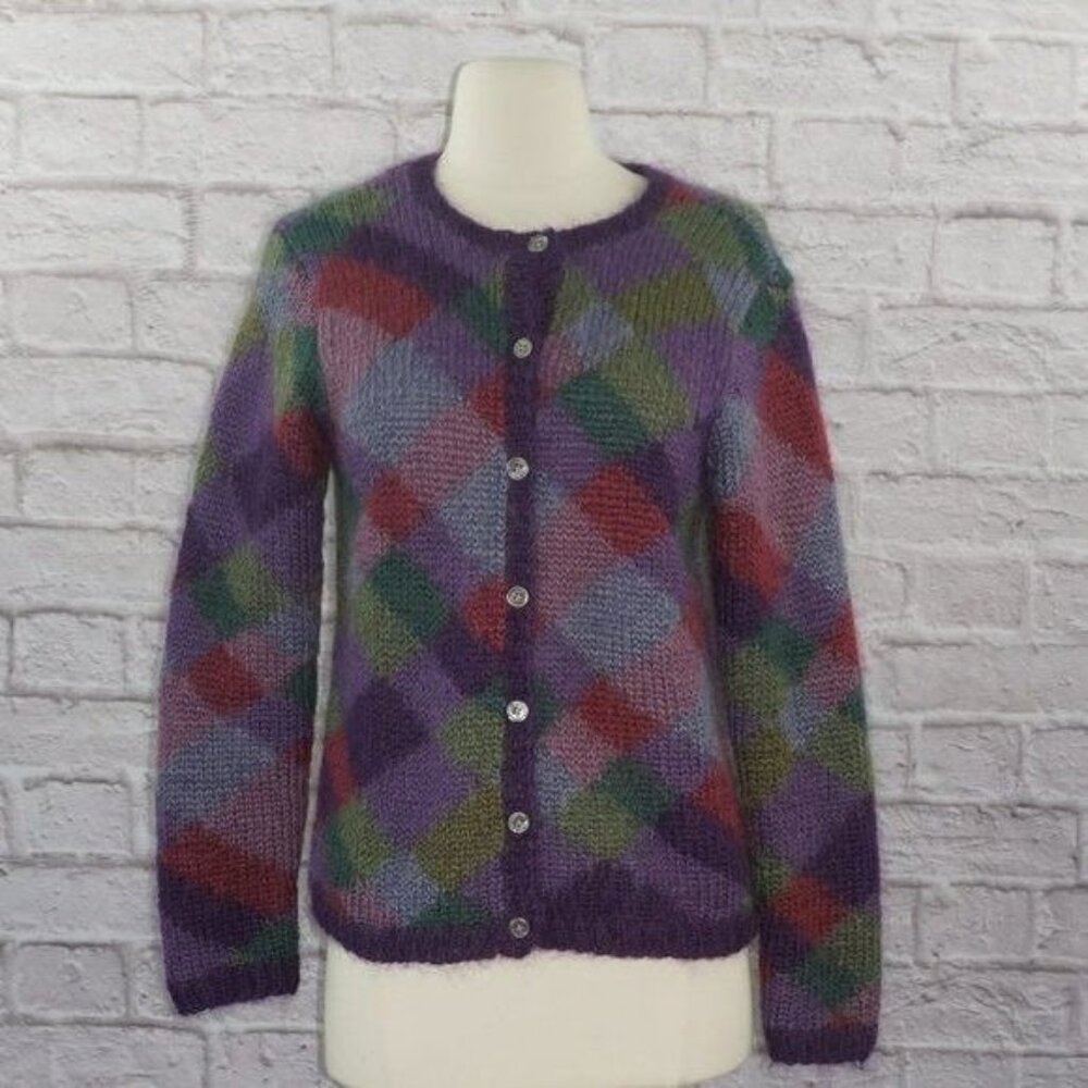 Vintage 90s Hand Knit Mohair Cardigan Sweater